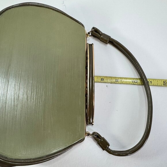 Vtg 1960's Two Tone Green Vinyl Single Top Handle Chunky Closure Purse - Picture 7 of 9